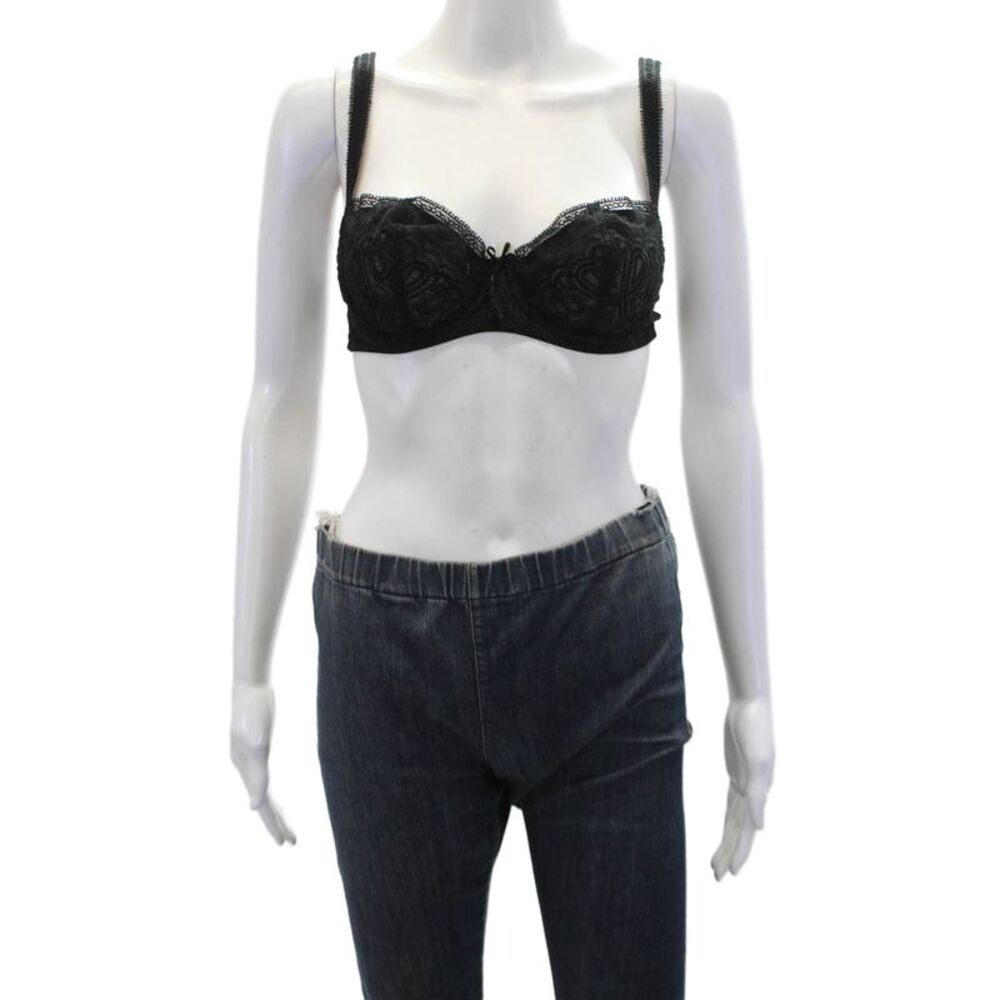Masquerade Womens Sheer Underwired Adjustable Balconette Bra Black Size 32D
